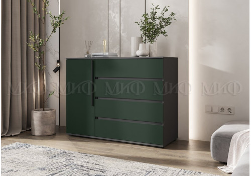 Комод 1 дверь 4 ящика Норд (изумруд/графит)