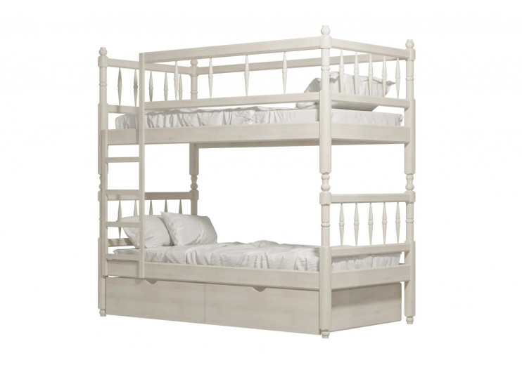 Кровать двухярусная №2 из массива (точенка)(цвет белый)