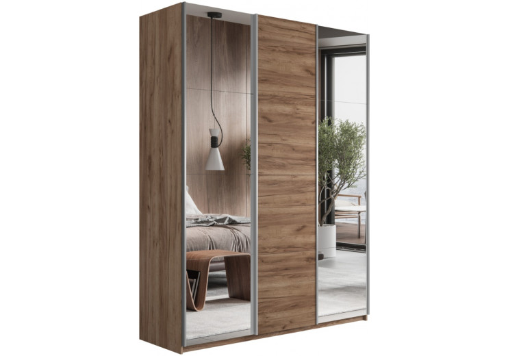 Шкаф-купе Прайм 3-х дверный (Зеркало/ЛДСП/Зеркало) Крафт табачный