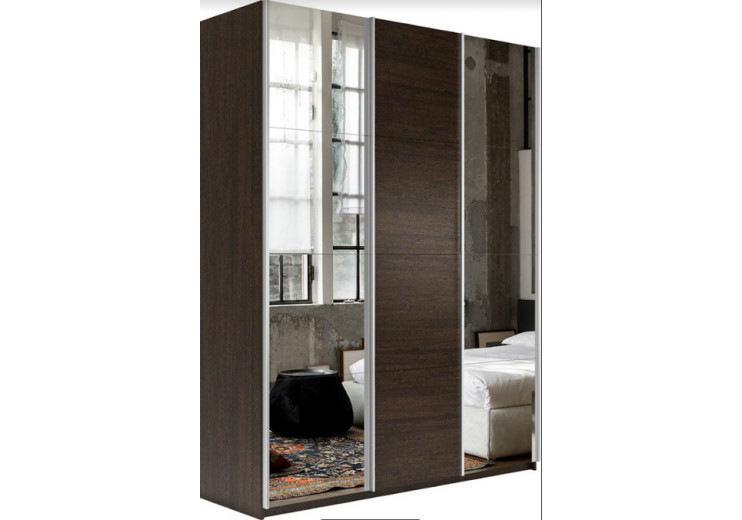 Шкаф-купе Прайм 3-х дверный (Зеркало/ЛДСП/Зеркало) Венге