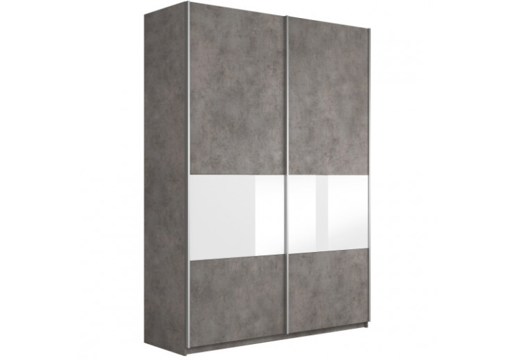 Шкаф-купе Прайм 2-х дверный (3 секции ДСП/стекло белое) бетон